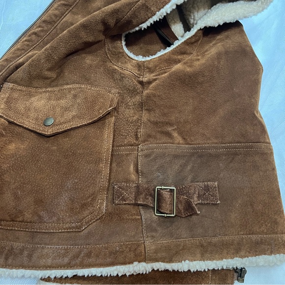 Express Brown Suede Leather Sherpa Vest Small - Picture 7 of 11